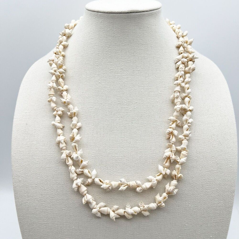 Shell Necklace Vintage Seashell Hawaiian Long Single Strand Wrap 52” Natural